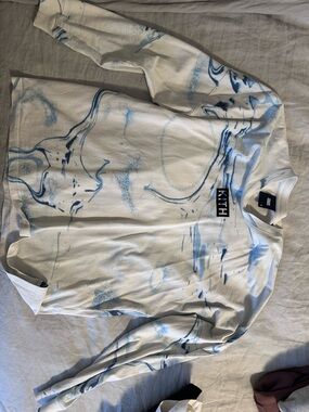 Kith White Long-Sleeve Tee with Light Blue Marble Print